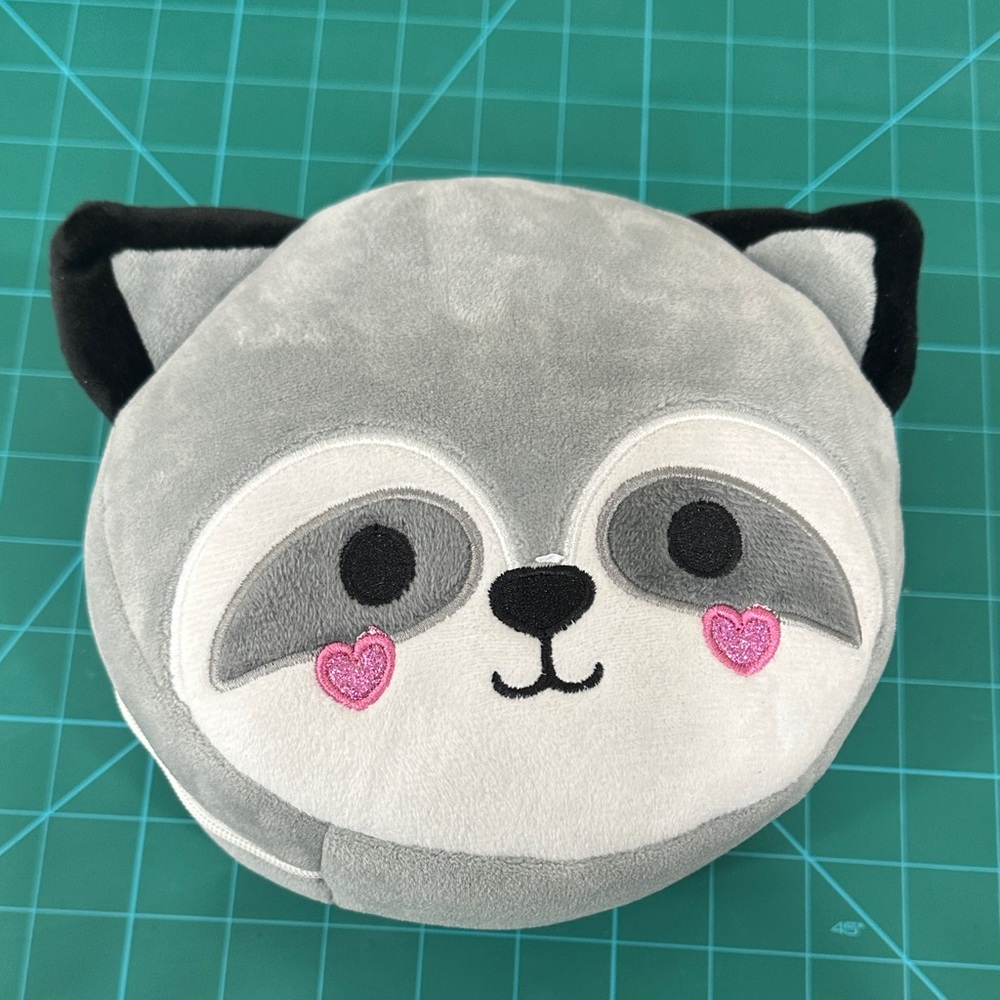 Gray Raccoon Travel Eye Mask and Head Pillow combo